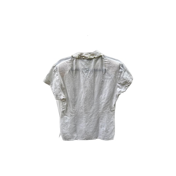 Vintage Ravel White Button Down with White Embroidered Flowers - Picture 1 of 3